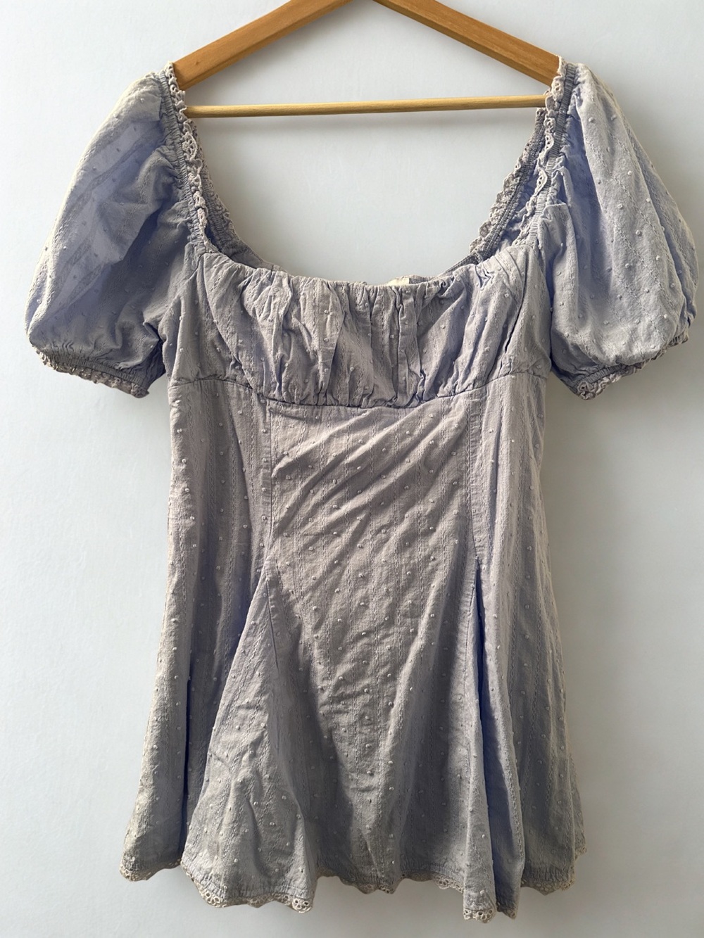 PRINCESS POLLY Rabatia Mini Dress Blue Lace Trim Puff Sleeve